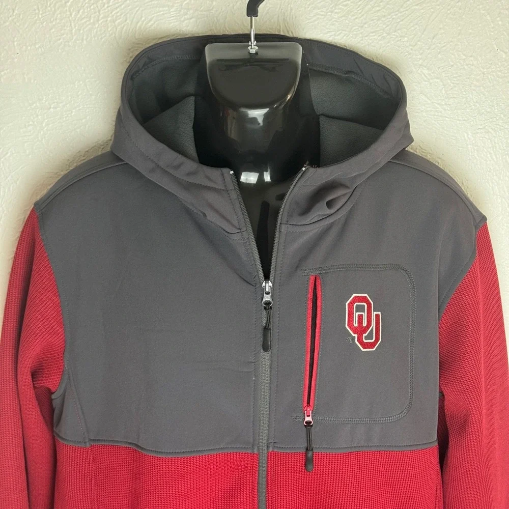 Colosseum Oklahoma Sooners‎ Mens XL Full Zip Hoodie Jacket Grey Maroon OU Fleece